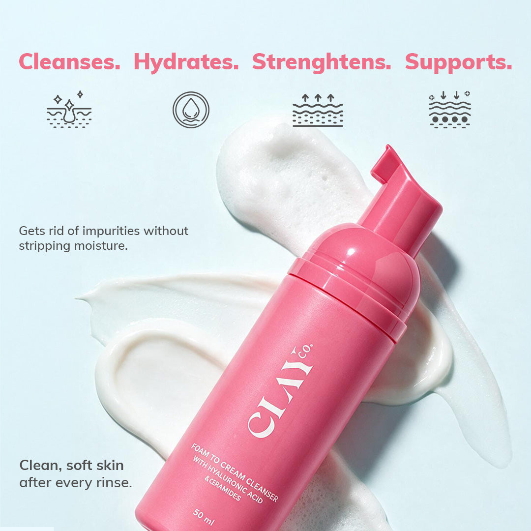 Clayco Foam-to-Cream Cleanser with Hyaluronic Acid & Ceramides - 50ml