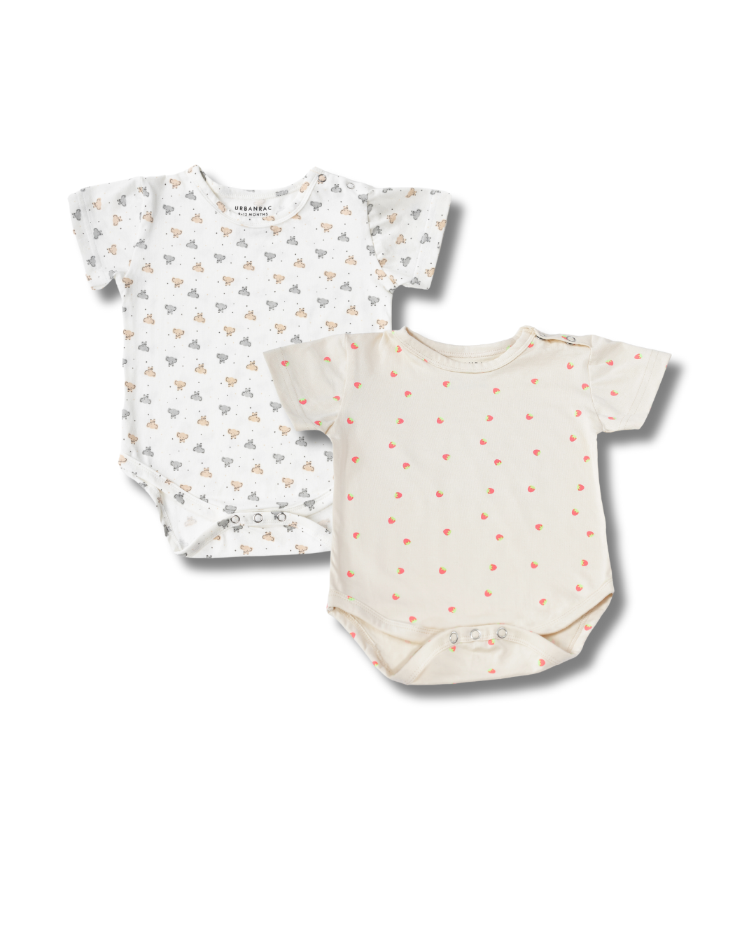 Urbanrac 2 Pack Onesies - Strawberry Print + Grey Print