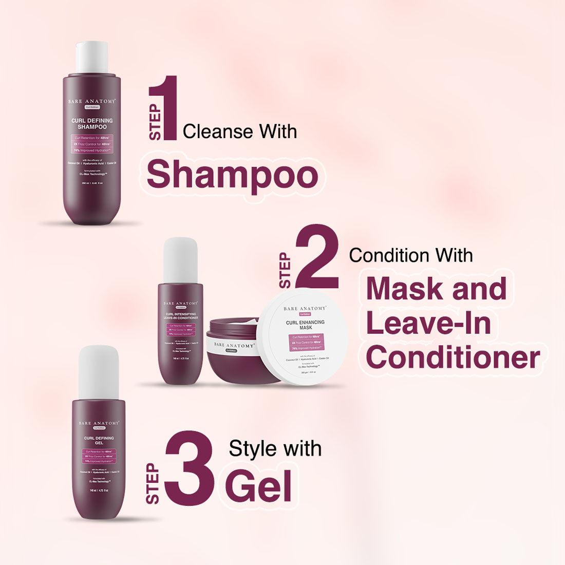 Bare Anatomy Curl Defining Kit- Shampoo Leave-in Conditioner Mask & Gel
