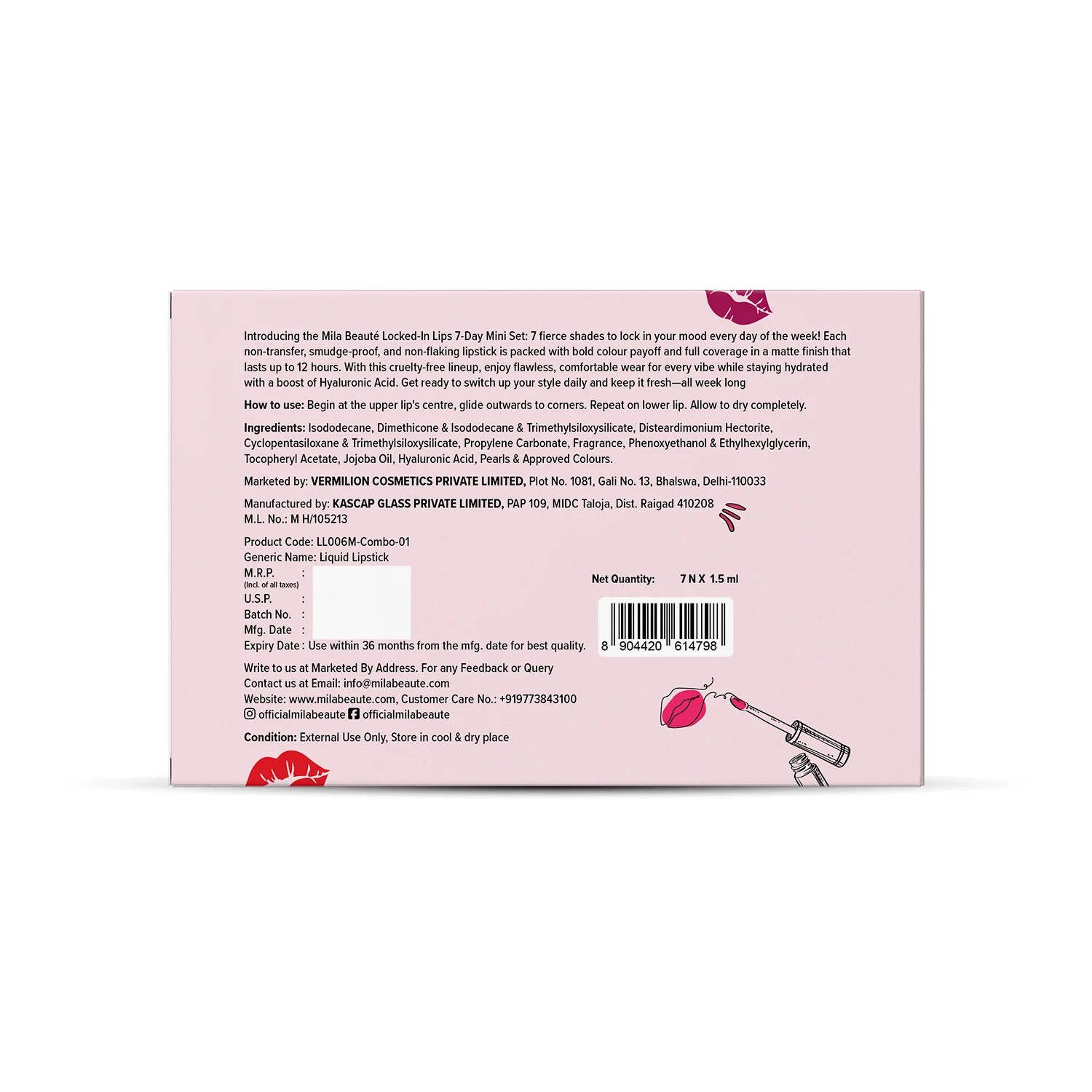 Mila Beaute Lock & Load Transfer-Proof Lipsticks Pack of 7