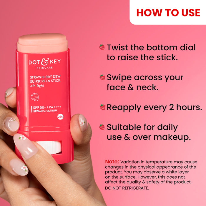 Dot & Key Strawberry Sunscreen Stick, In-Vivo Tested SPF 50+ PA++++ - 20g