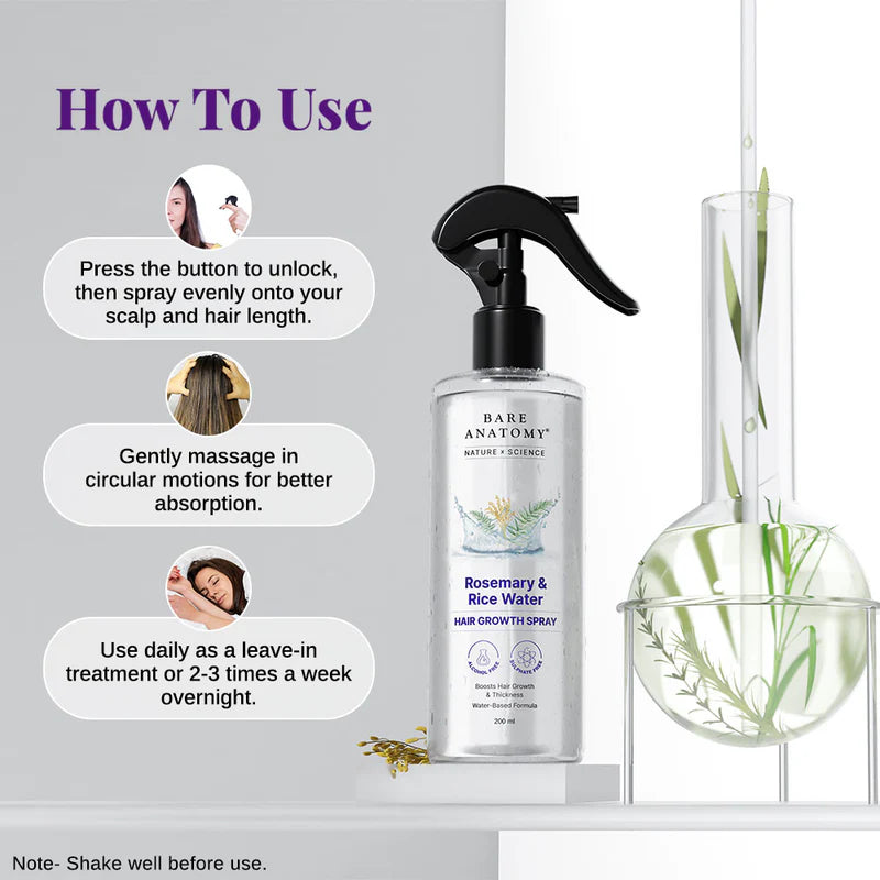 Bare Anatomy Rosemary & Rice Water Hair Growth Spray - 200 ml - Pack of 2
