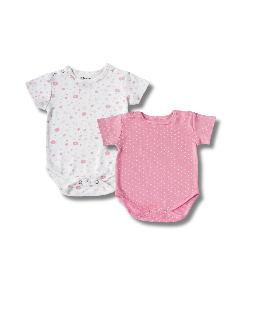 Urbanrac 2 Pack Onesies - Pink Polka Dots + Floral Print