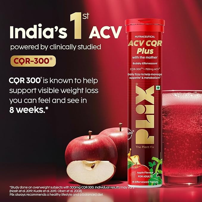 Plix ACV CQR Plus Effervescent for Fat Reduction & Weight Management - Pack of 2