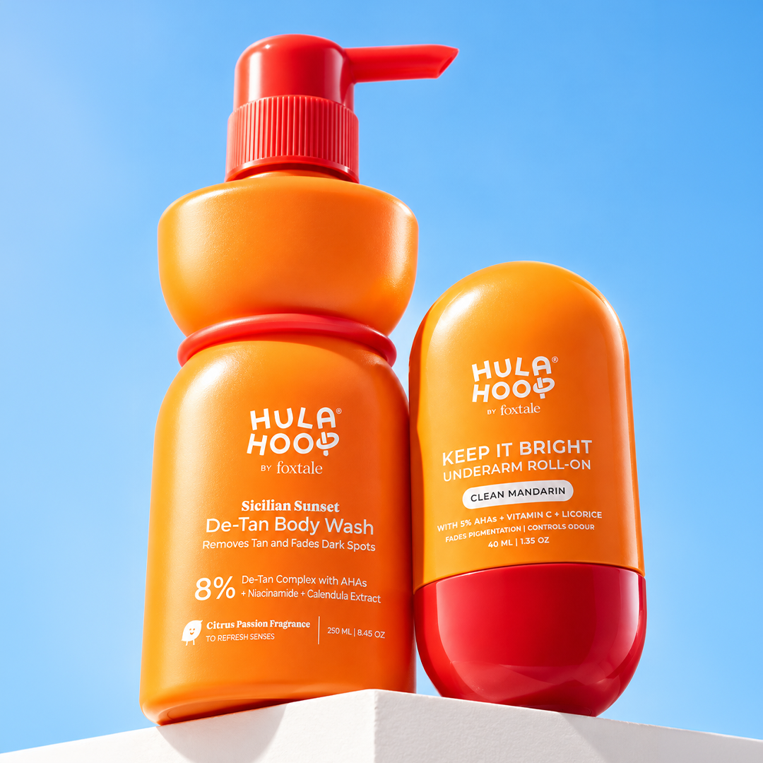 Foxtale Hula Hoop Clean Mandarin -Brightening Underarm Roll-On Deodorant + Hula Hoop 8% De-Tan Body Wash Combo