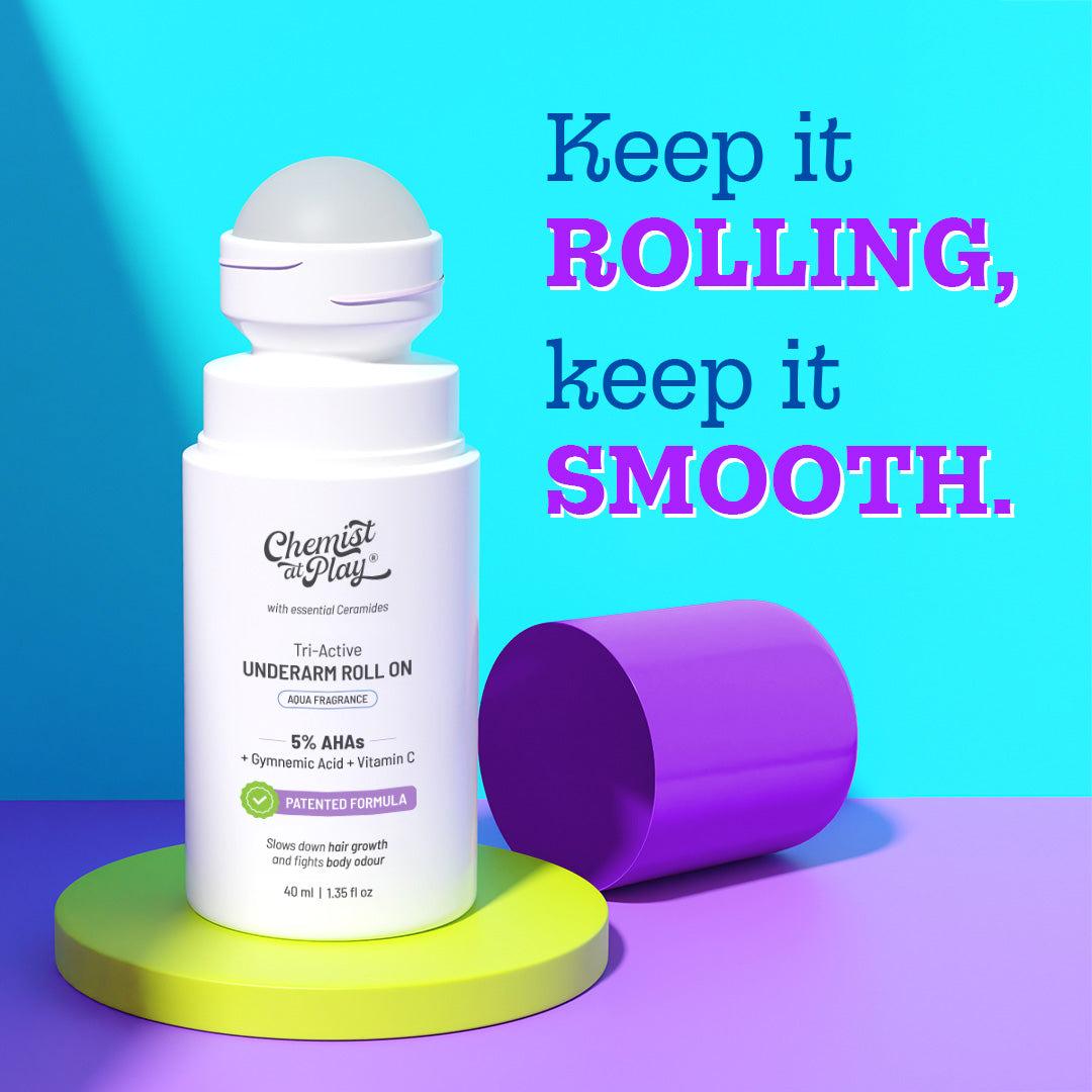 Chemist at Play Tri-Active Underarm Roll On for Hair Growth Reduction - Aqua
