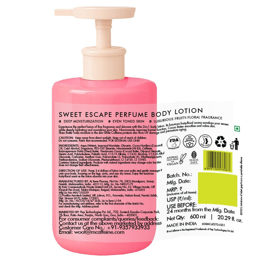 mCaffeine Sweet Escape Perfume Body Lotion - 600ml