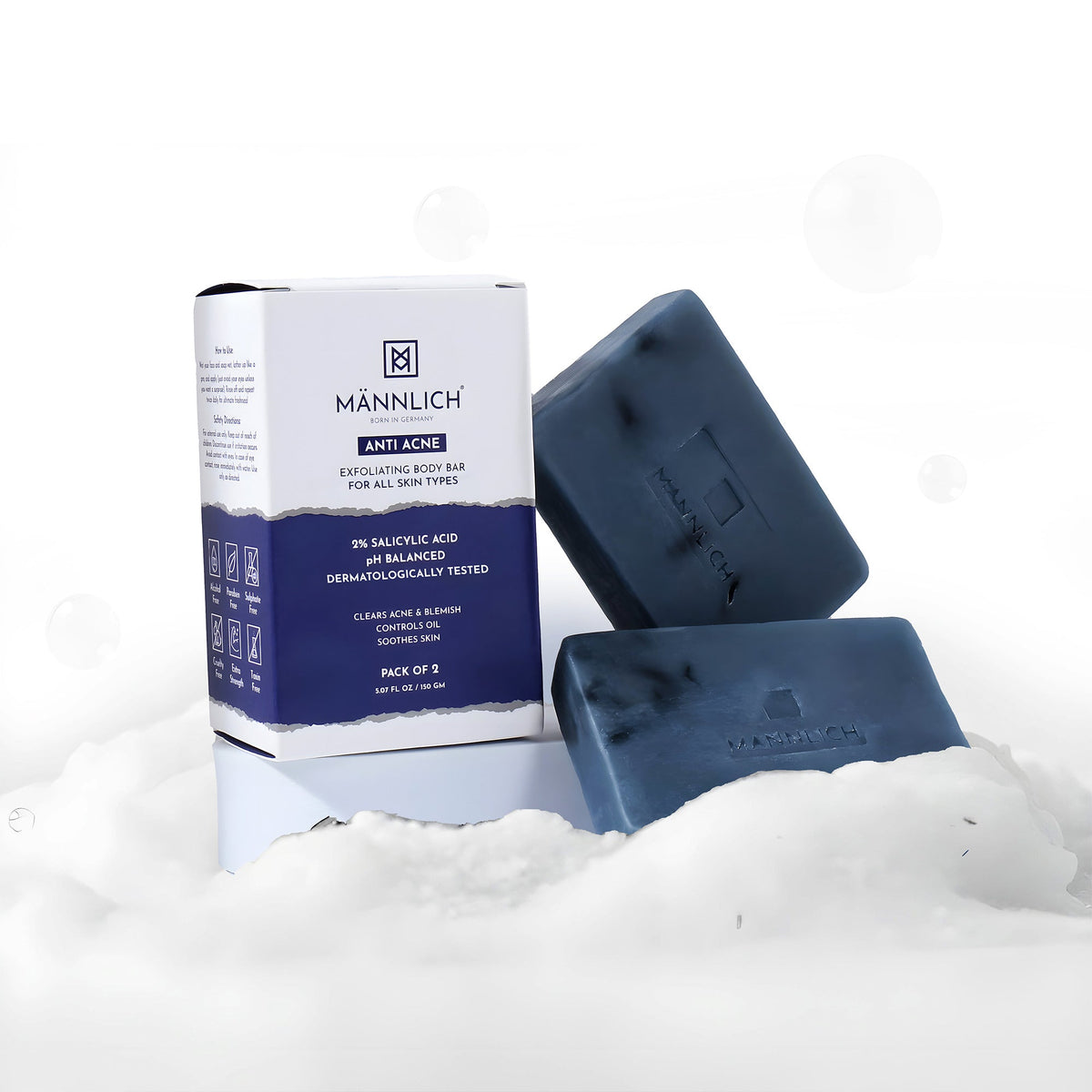 Mannlich Anti Acne Soap with 2% Salicylic Acid - 75g (Pack of 2)