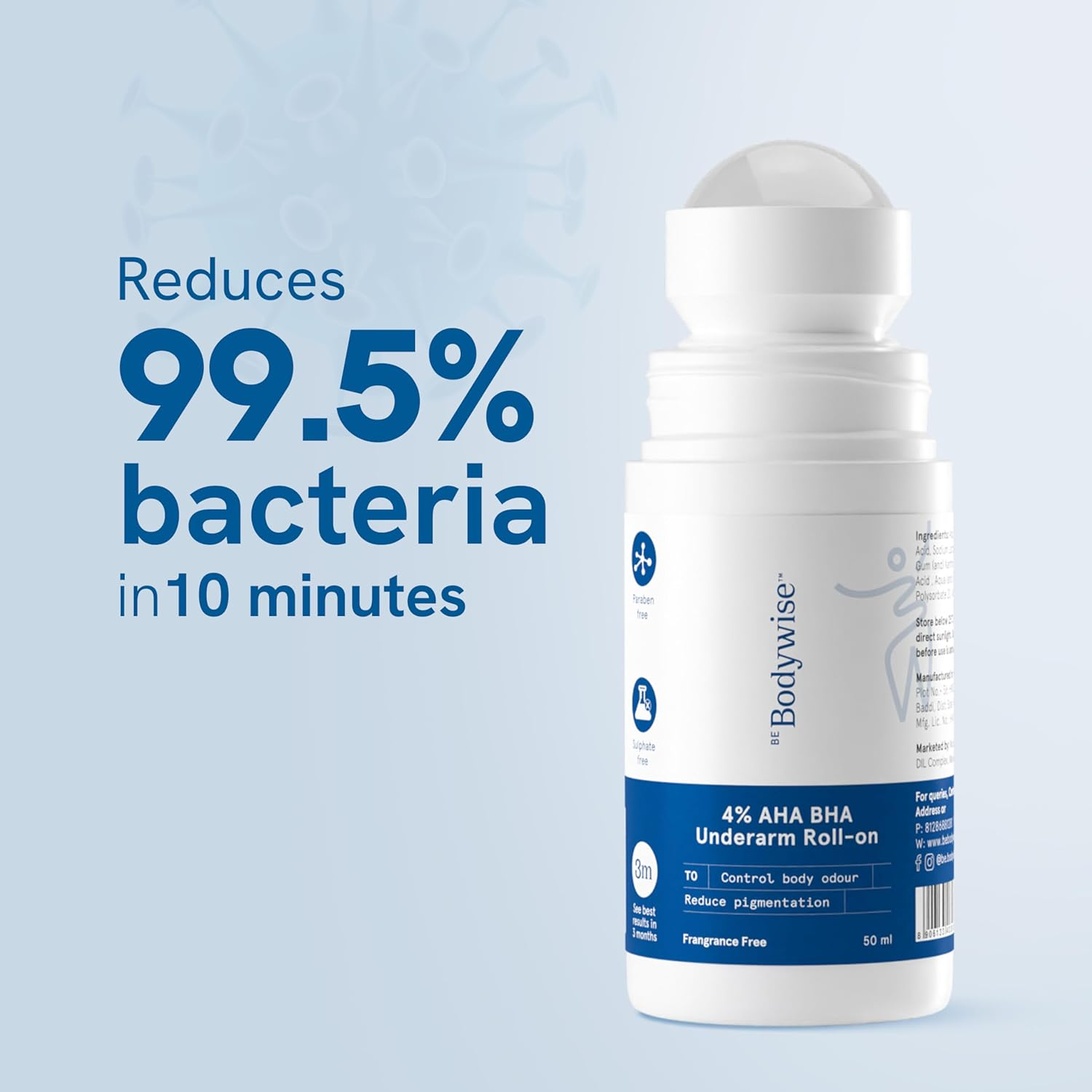 Be Bodywise 4% AHA BHA Underarm Roll On - 50 mL - No Fragrance