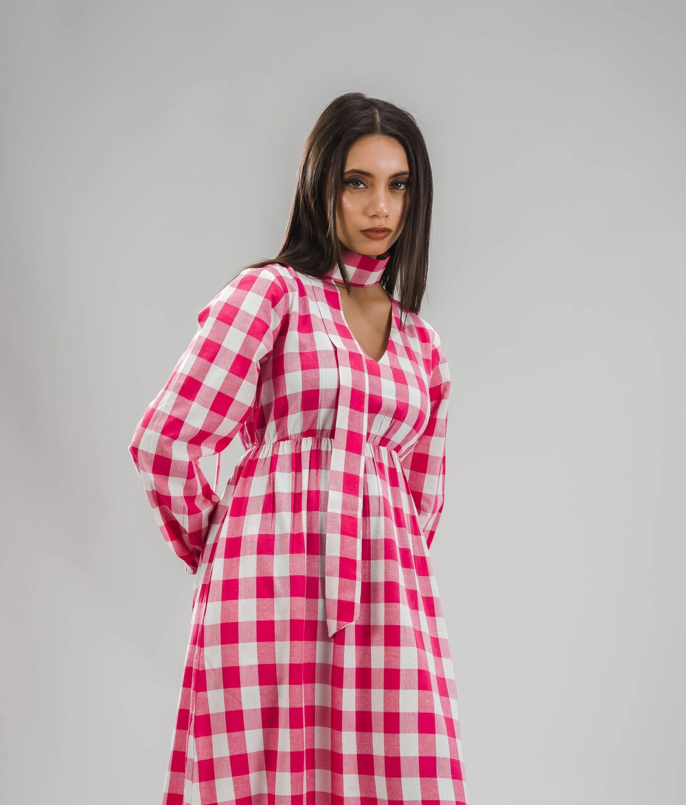 Sugnaa Gingham Full Dress - Pink
