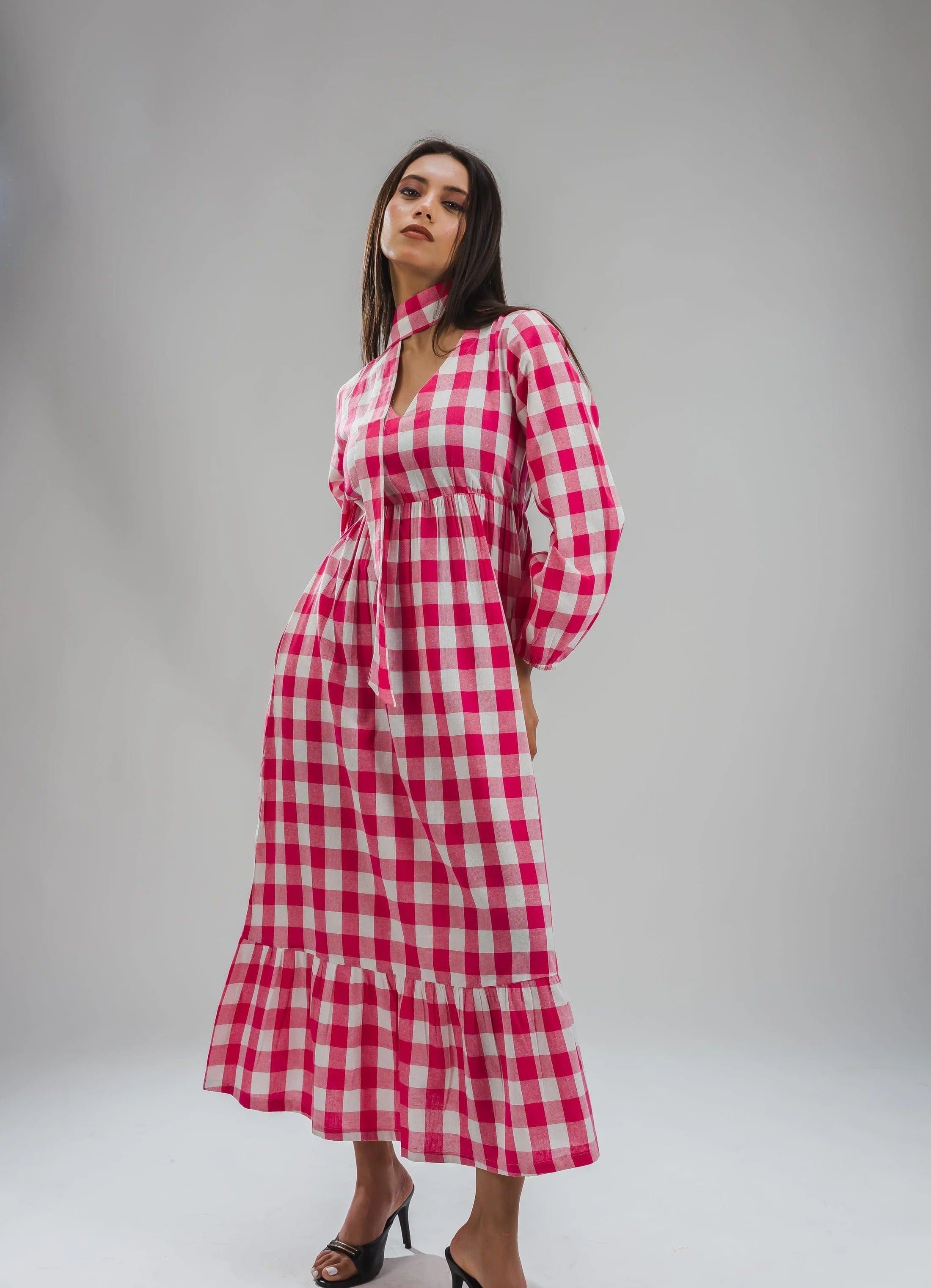 Sugnaa Gingham Full Dress - Pink
