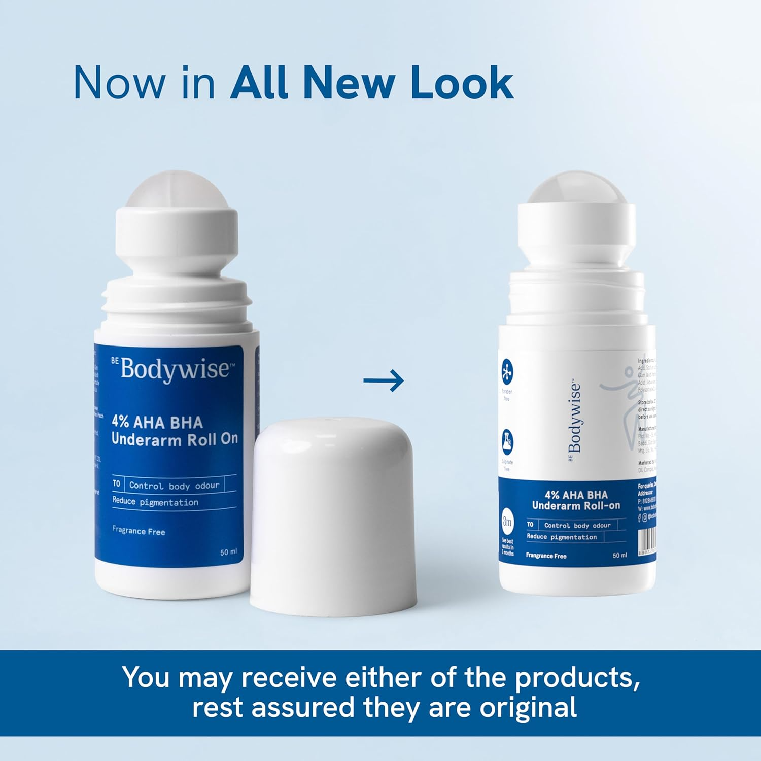Be Bodywise 4% AHA BHA Underarm Roll On - 50 mL - No Fragrance