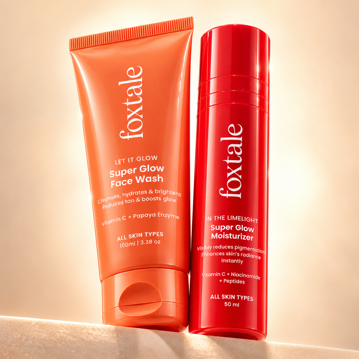 Foxtale Super Glow Moisturizer with Vitamin C + Super Glow Face Wash - 100ml (combo)
