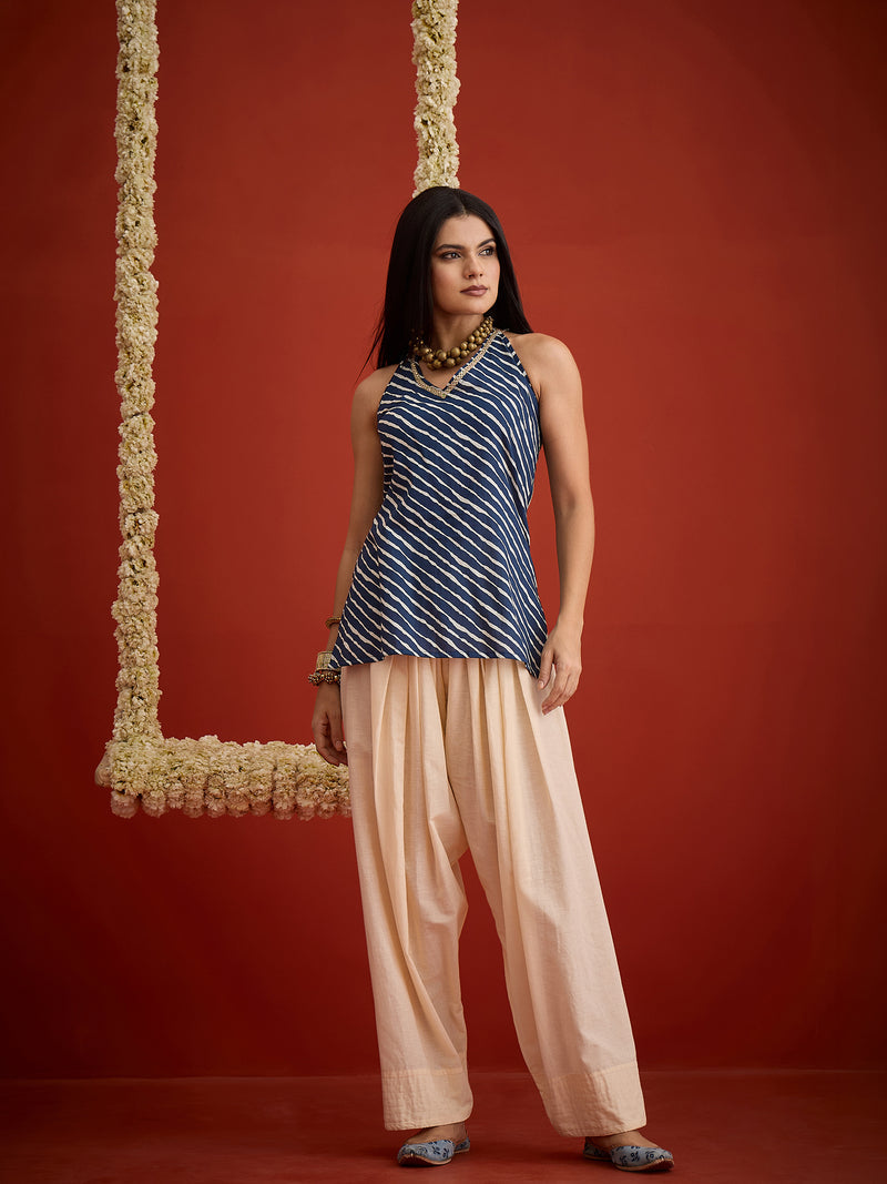 Stylum Women's Leheriya Printed Cotton Straight Short Kurti With Farshi Salwar