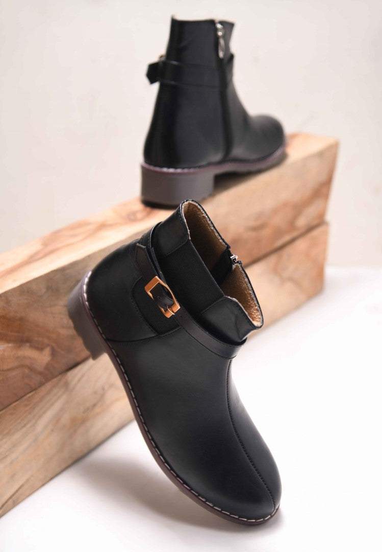 JM Looks Women Ankle Boots Buckle Strap Block Heel Zipper Closure Footwear