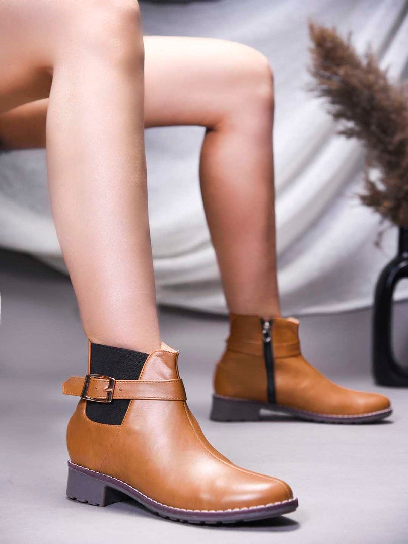 JM Looks Women Ankle Boots Buckle Strap Block Heel Zipper Closure Footwear