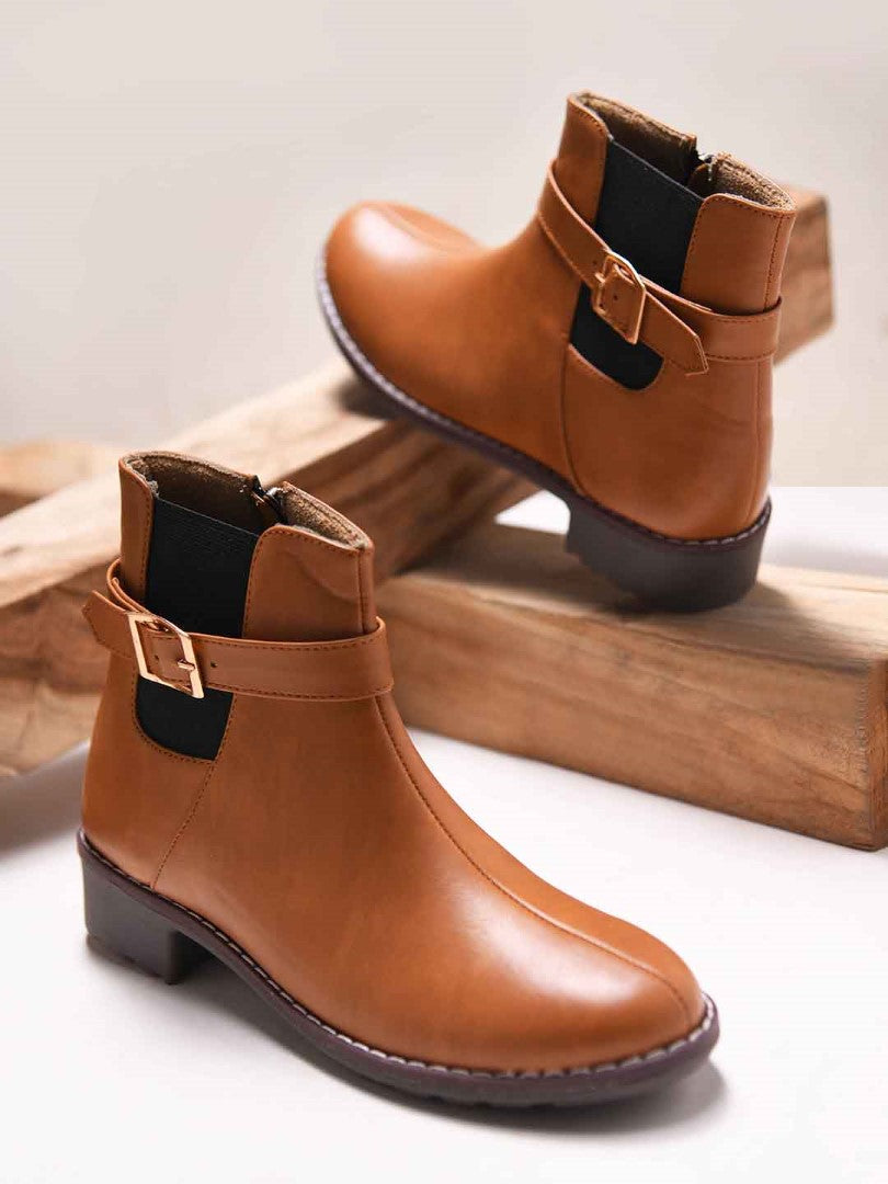 JM Looks Women Ankle Boots Buckle Strap Block Heel Zipper Closure Footwear