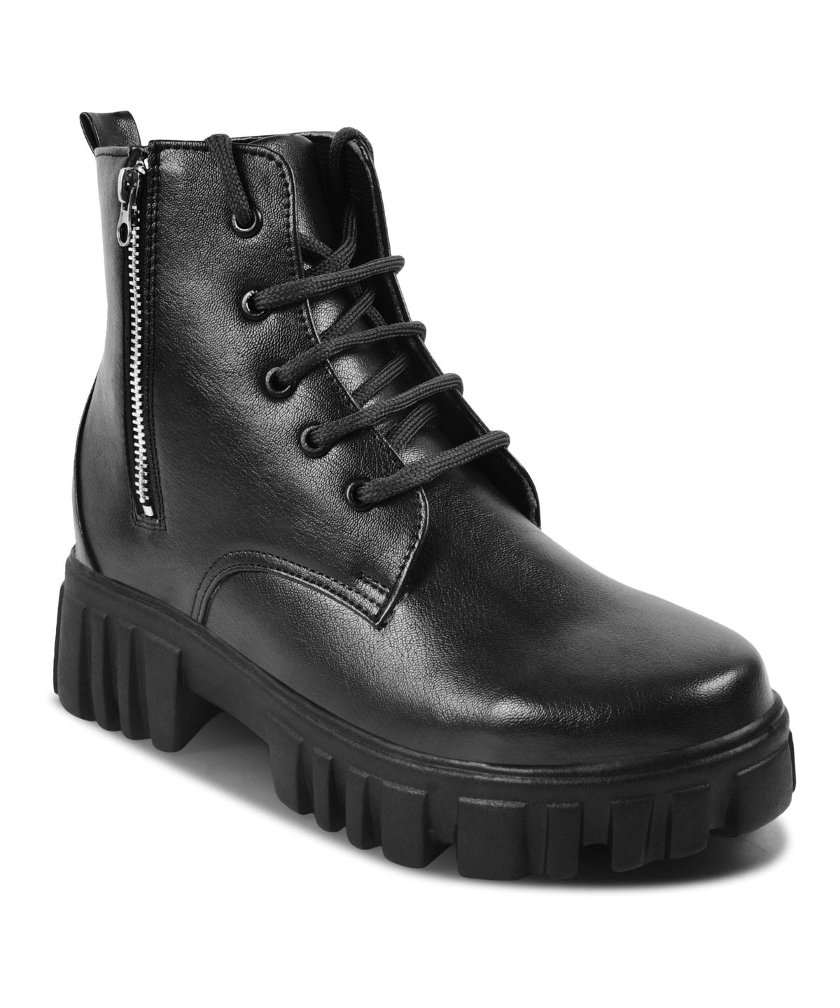 JM Looks Women Chunky Platform Combat Boots Lace-Up Zip Ankle Boots Footwear