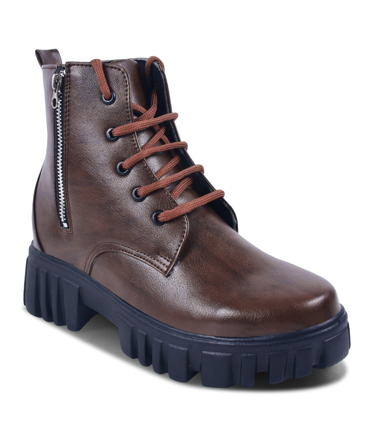 JM Looks Women Chunky Platform Combat Boots Lace-Up Zip Ankle Boots Footwear