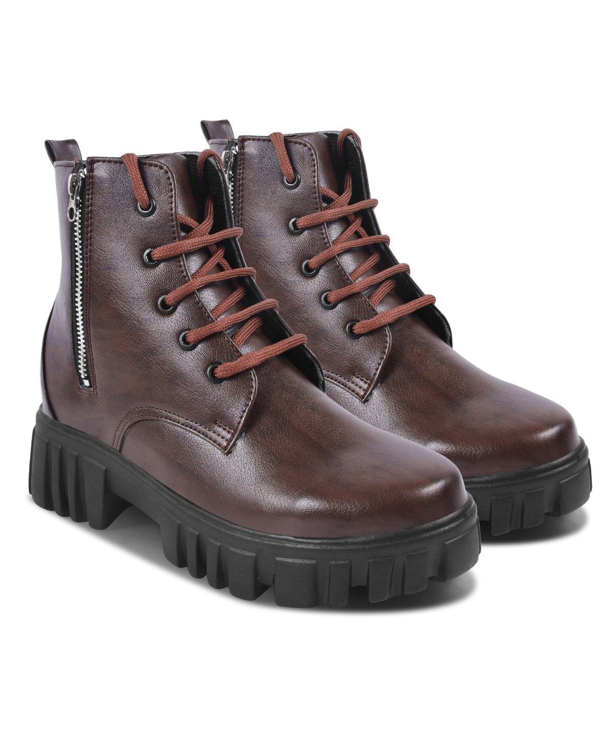 JM Looks Women Chunky Platform Combat Boots Lace-Up Zip Ankle Boots Footwear