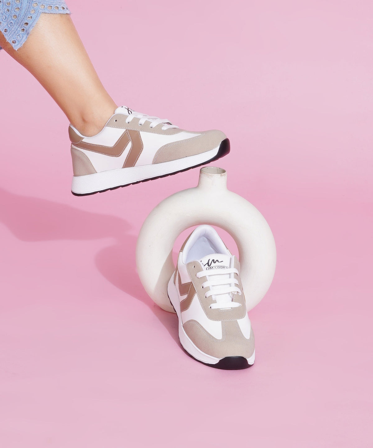 JM Looks Women’s Casual Lace-Up Sneakers with Contrast Panels