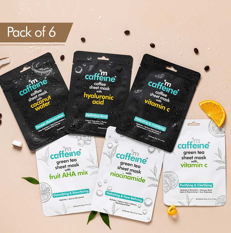 mCaffeine Hydrating & Clarifying Sheet Masks - Pack of 6