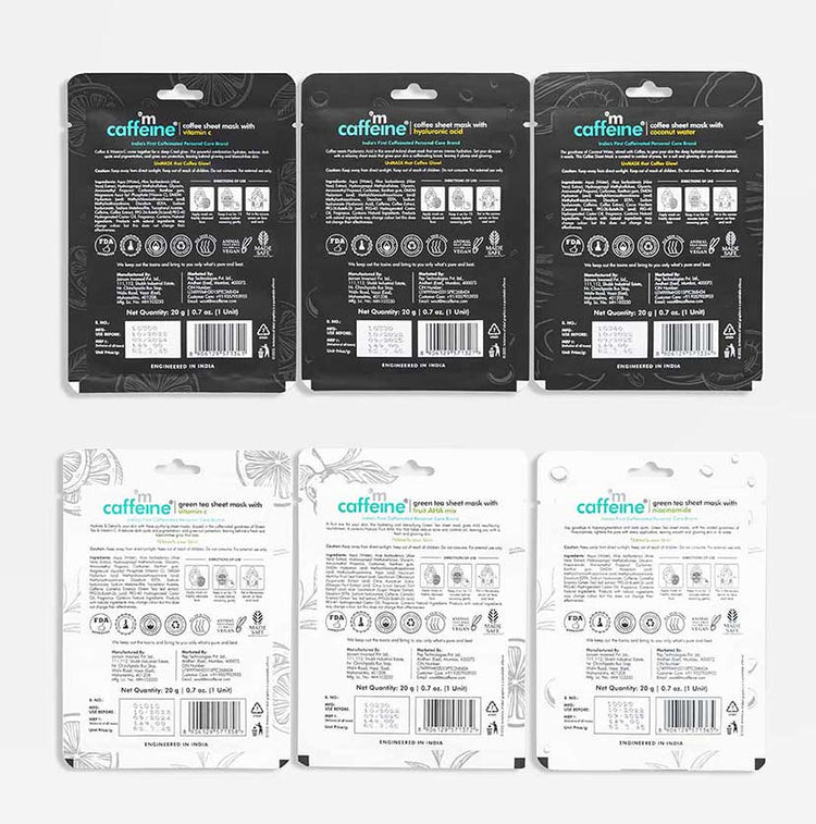 mCaffeine Hydrating & Clarifying Sheet Masks - Pack of 6