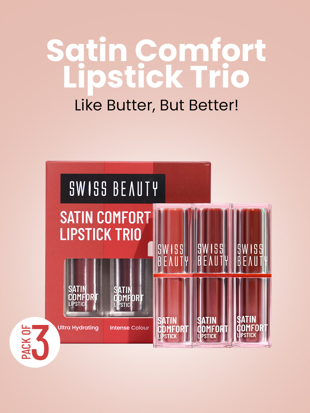 Swiss Beauty Satin Comfort Lipstick Trio3-in-1