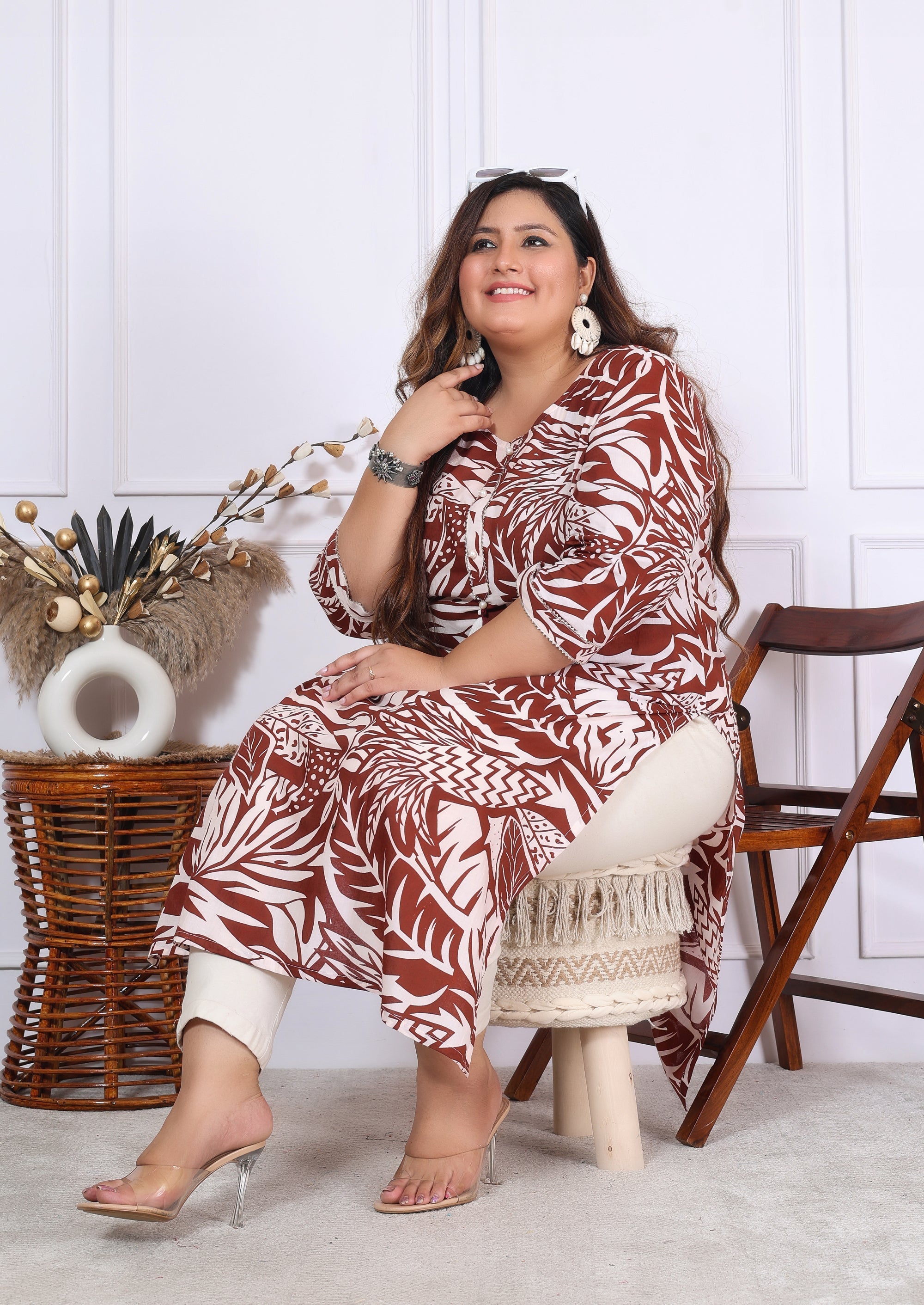Label Flavia Women Printed Cotton Straight Kurta (B01-Mehroon)