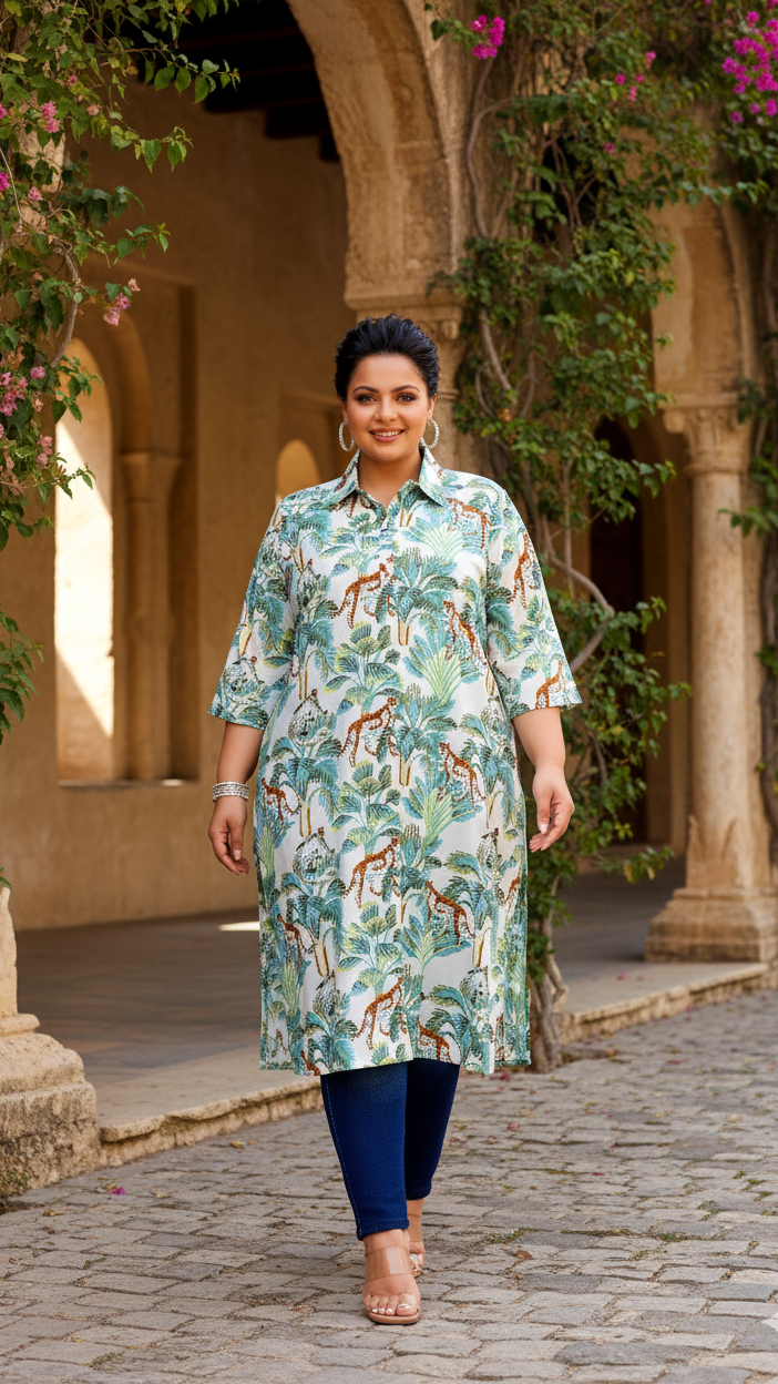 Label Flavia Jungle Safari Plus Size Kurti – Exotic, Chic & Effortlessly Stylish