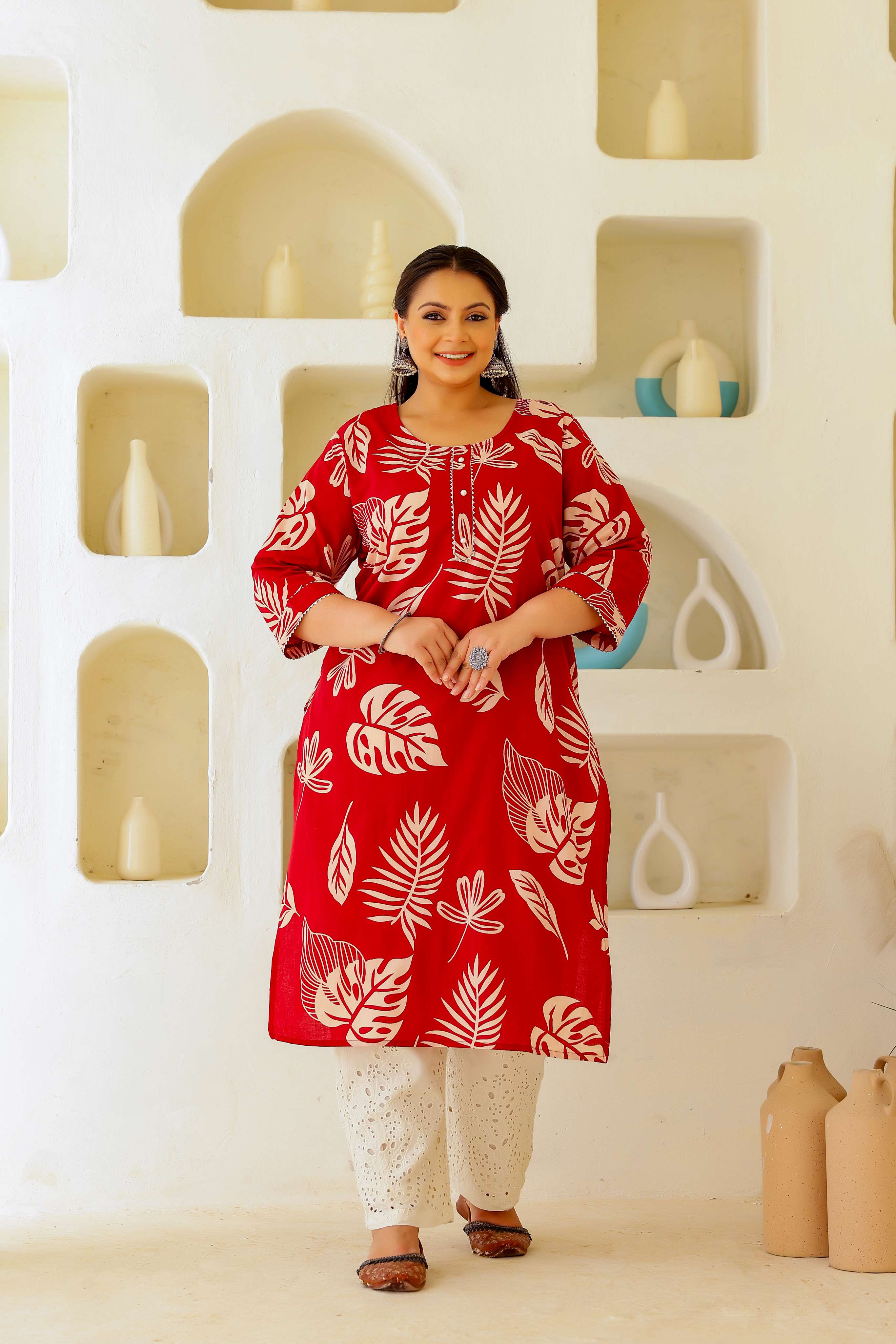 Label Flavia Women's Plus Size Cotton Kurti with 3/4 Sleeves – Elegant & Comfortable