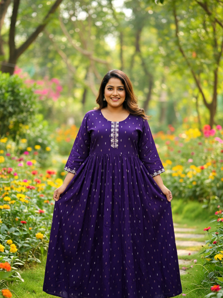 Label Flavia Purple Celebration-Ready Anarkali Dress with Contrast Print