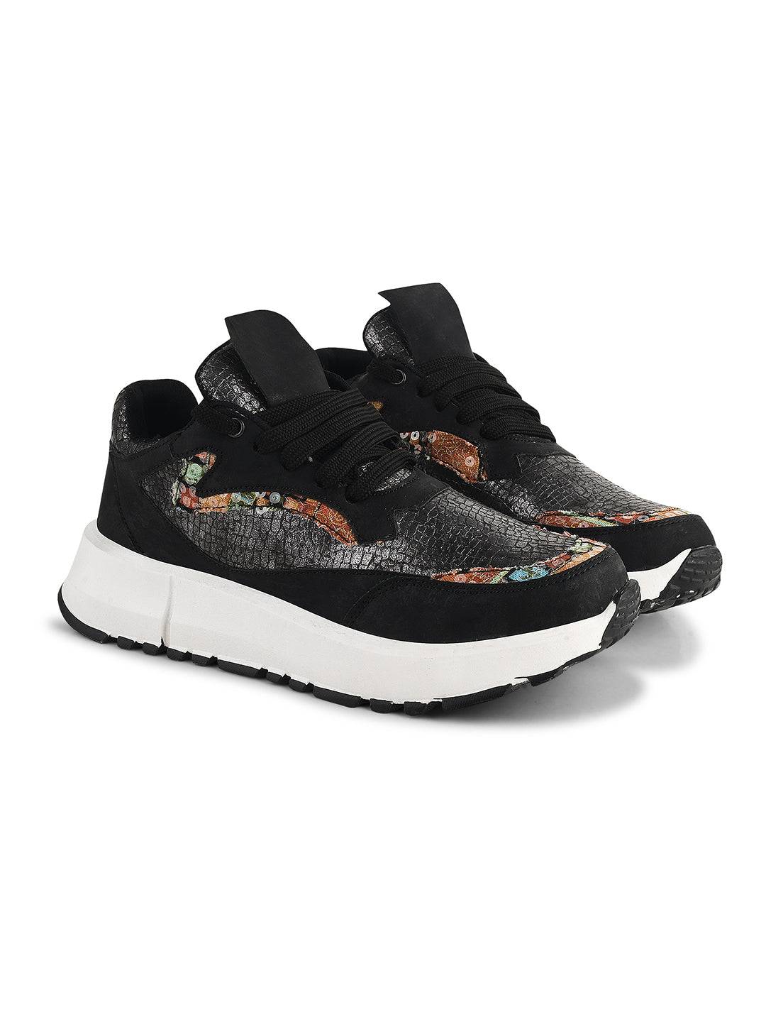 JM Looks Metallic Mesh Chunky Sneakers For Women