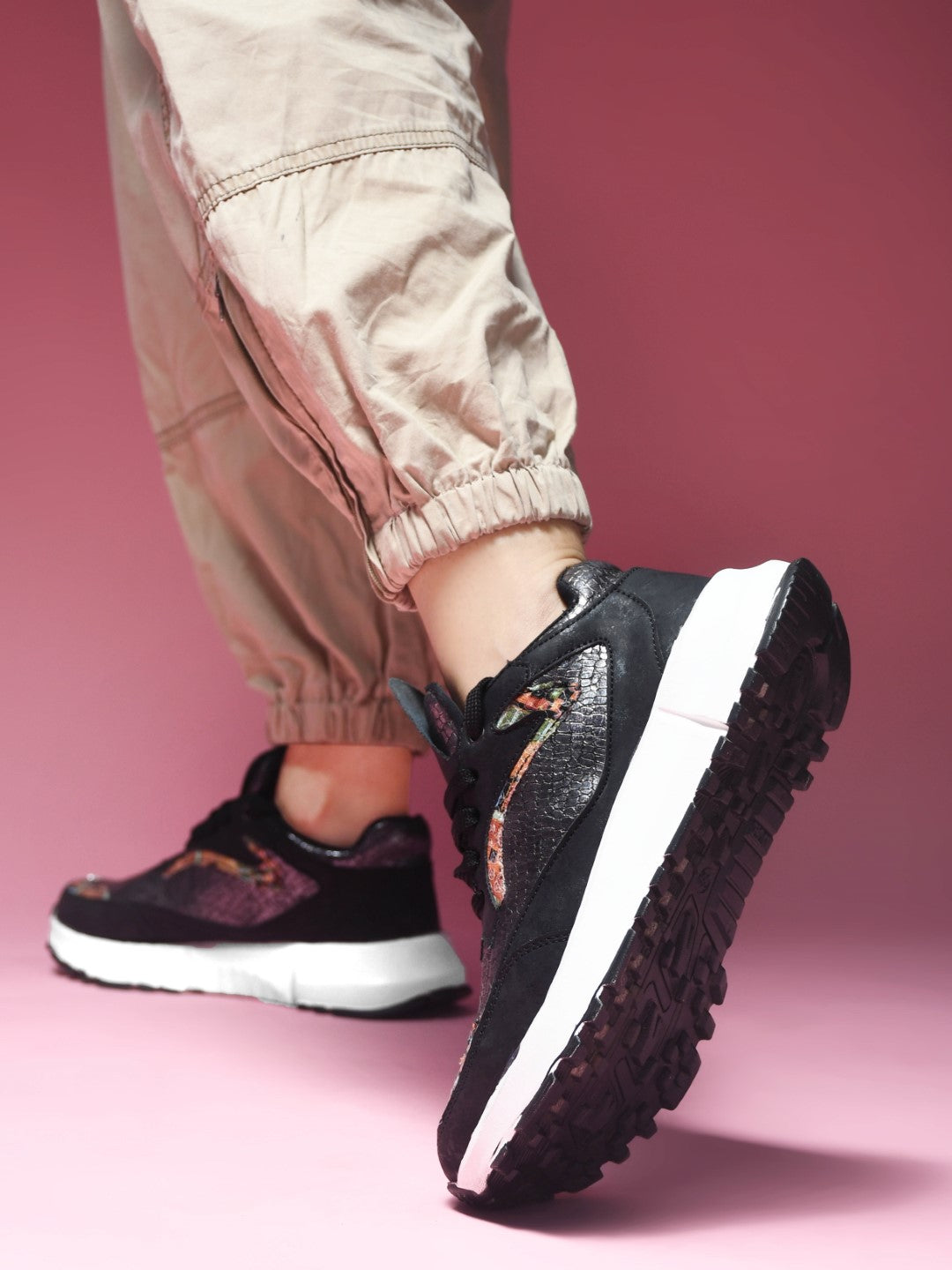 JM Looks Metallic Mesh Chunky Sneakers For Women