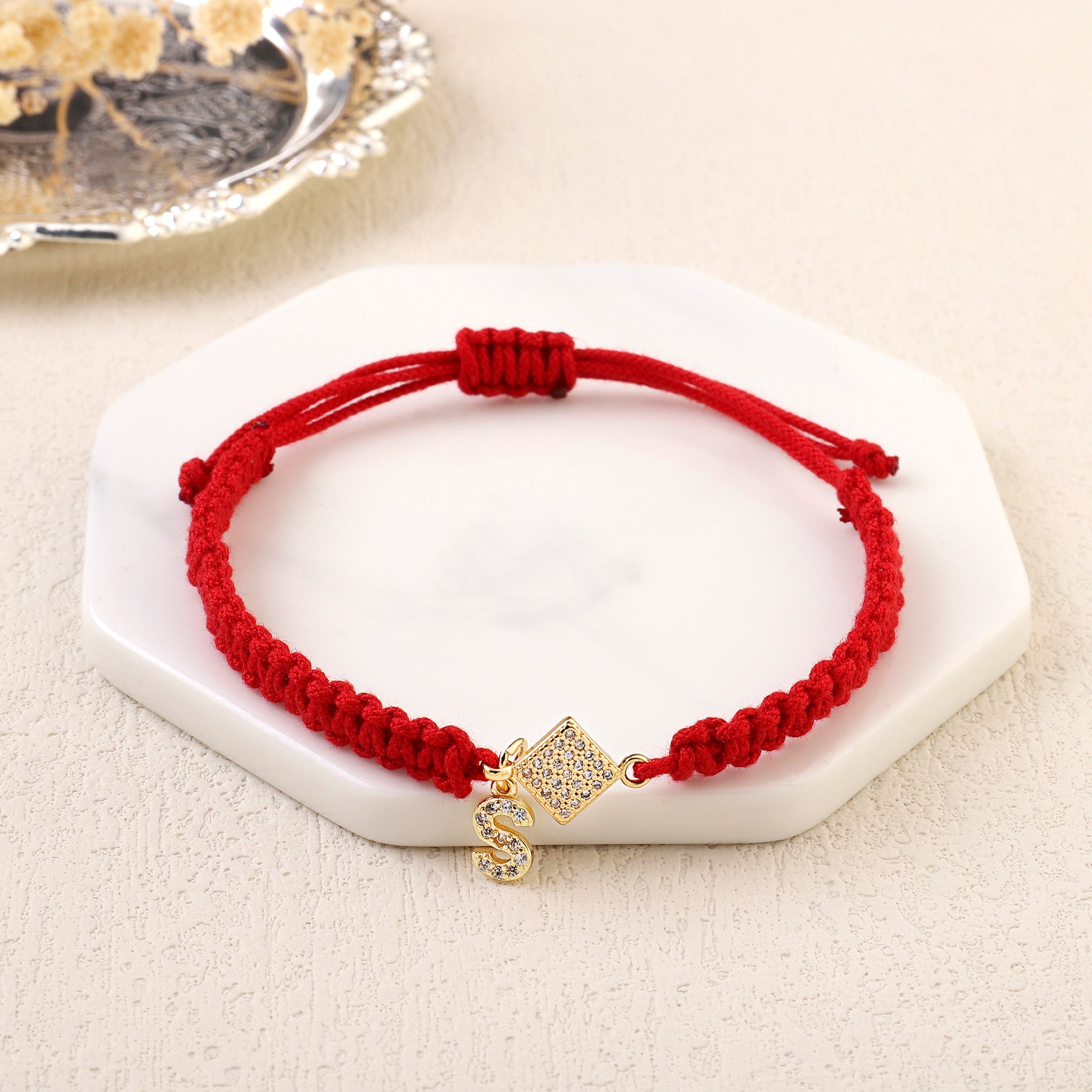 Salty Red Thread Initial Bracelet