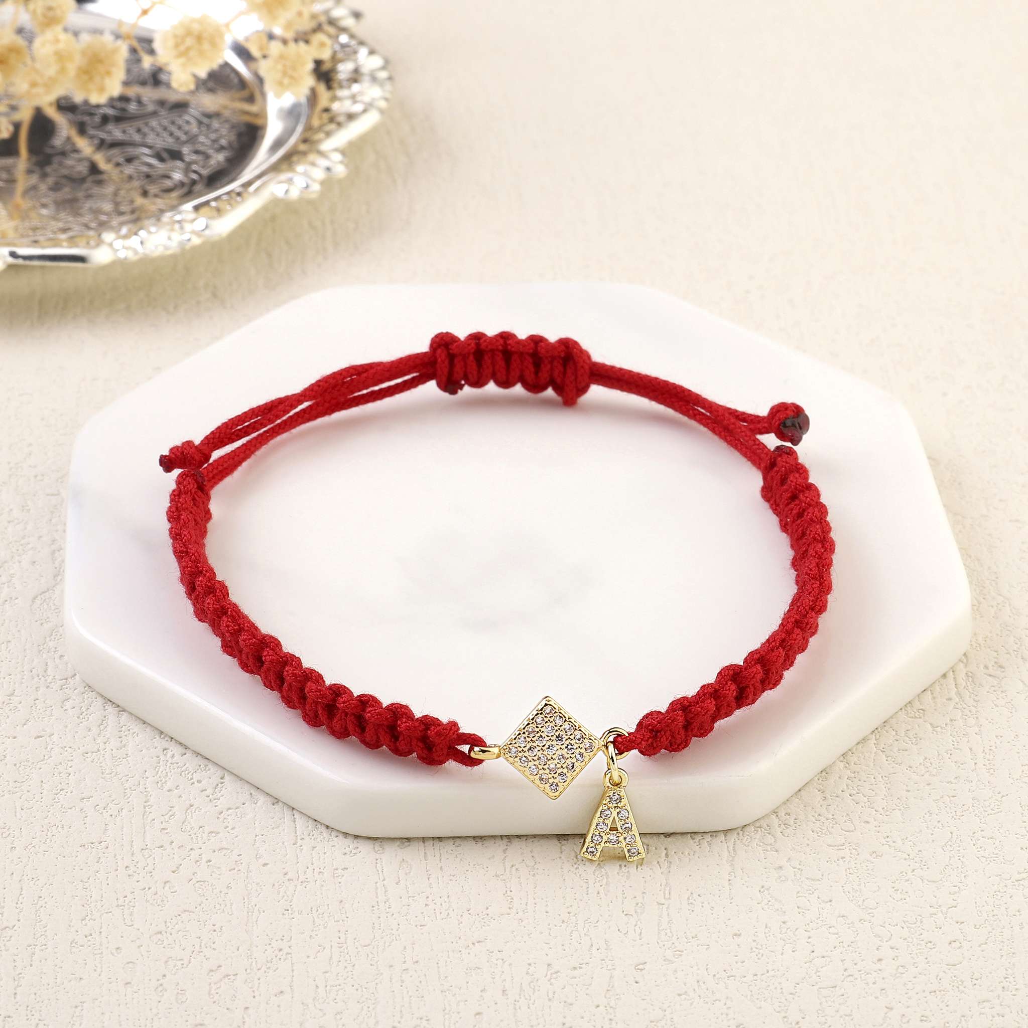 Salty Red Thread Initial Bracelet