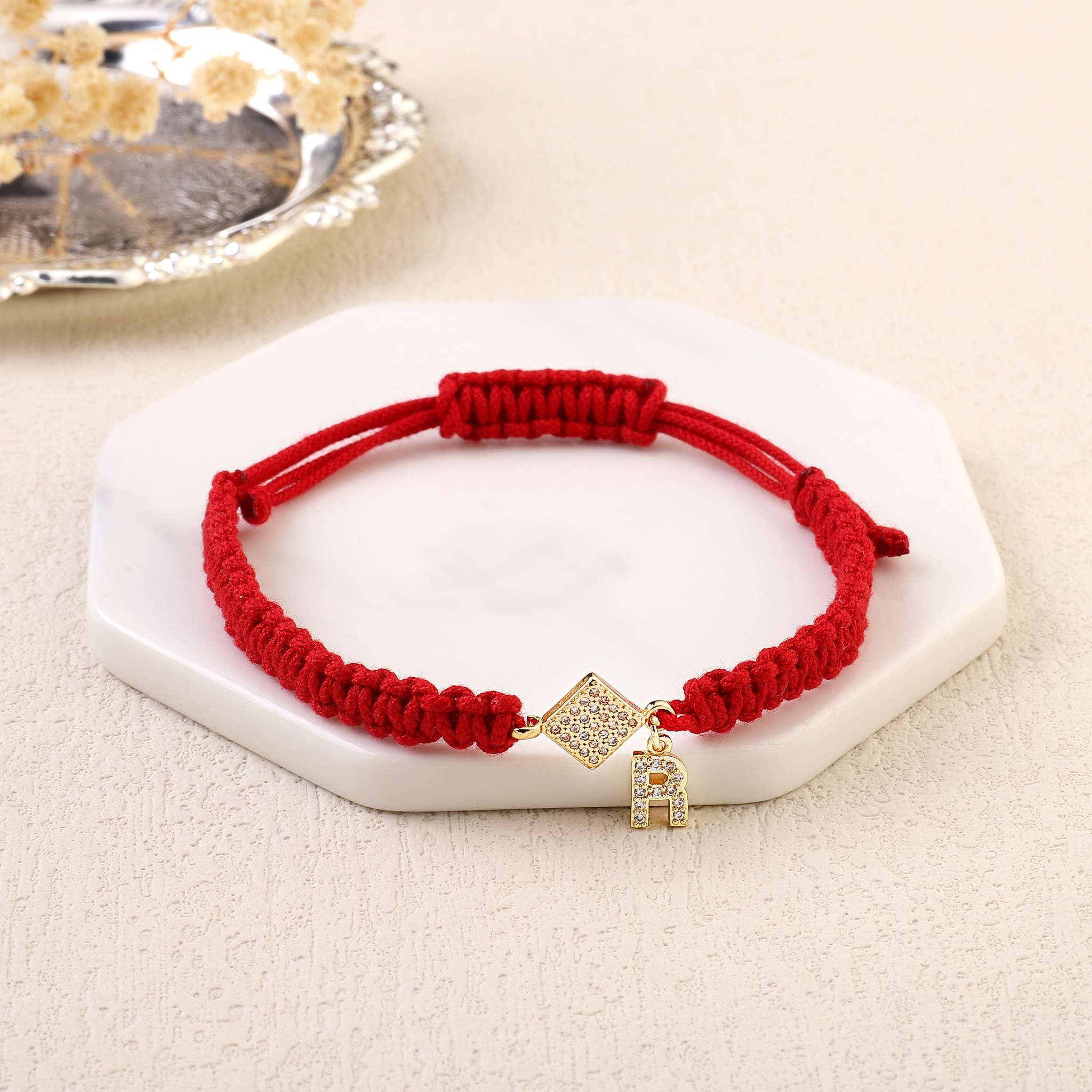 Salty Red Thread Initial Bracelet