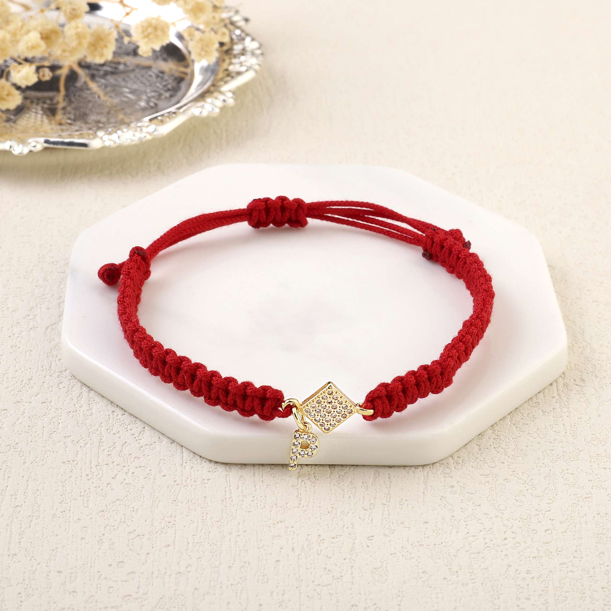 Salty Red Thread Initial Bracelet
