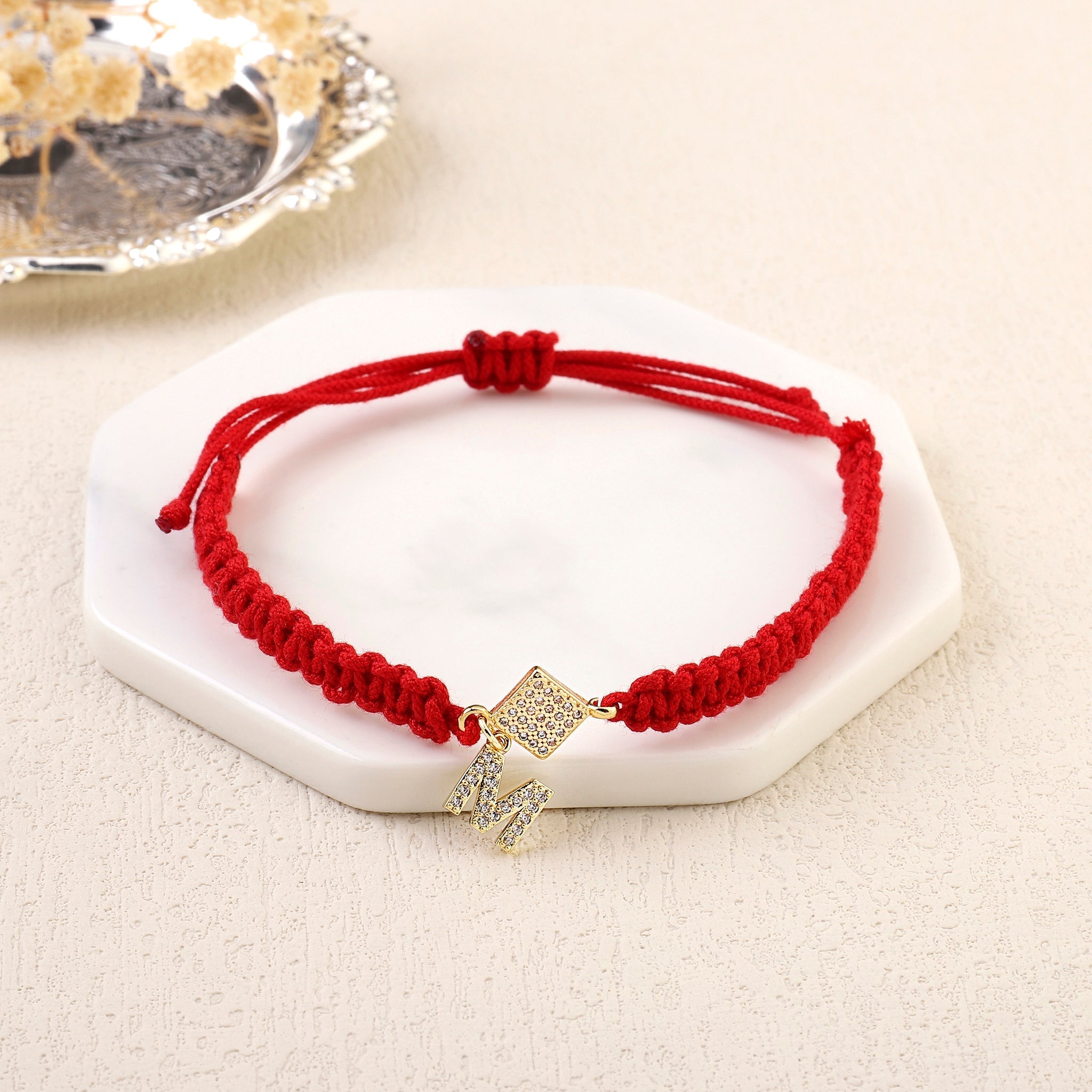 Salty Red Thread Initial Bracelet