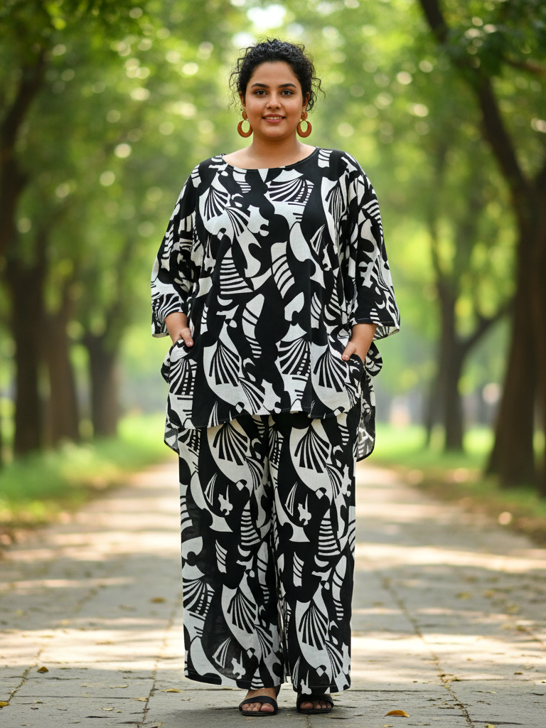 Label Flavia All-Day Comfort Plus Size Cotton Co-ord Set – Shirt and Pant Ensemble