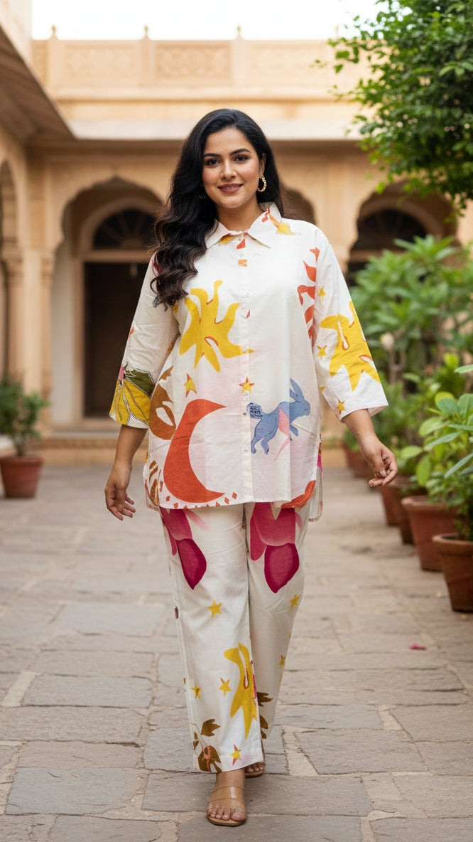 Label Flavia Plus Size White Cotton Co-ord Set – Comfortable Everyday Wear for Women