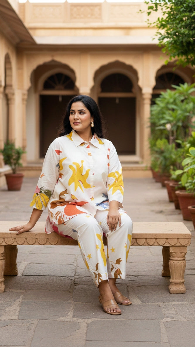 Label Flavia Plus Size White Cotton Co-ord Set – Comfortable Everyday Wear for Women