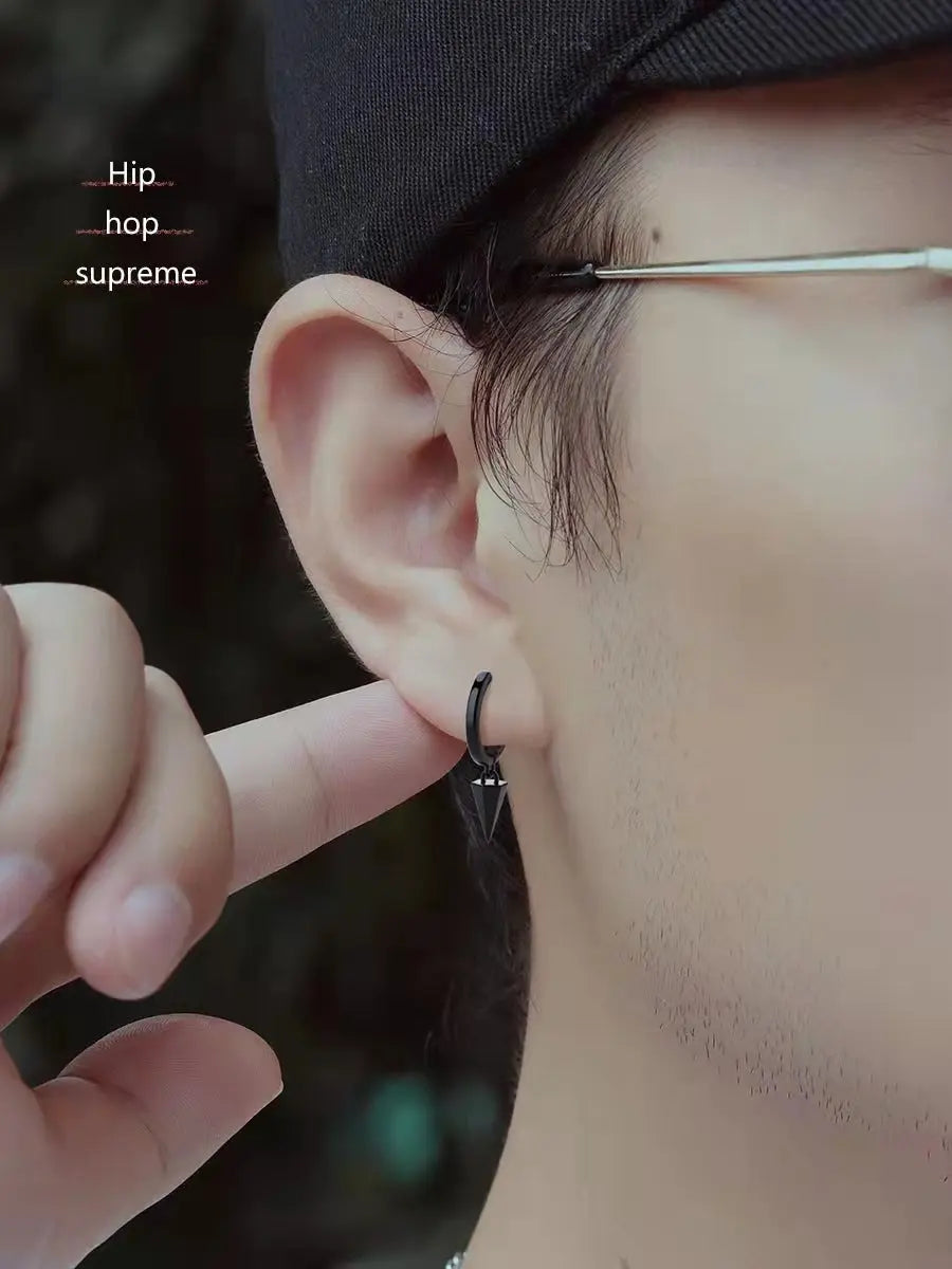 Salty Black Sharp Loop Hoop Earrings