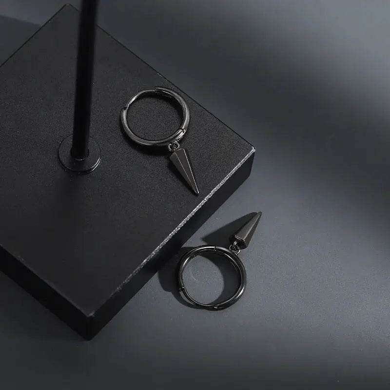 Salty Black Sharp Loop Hoop Earrings