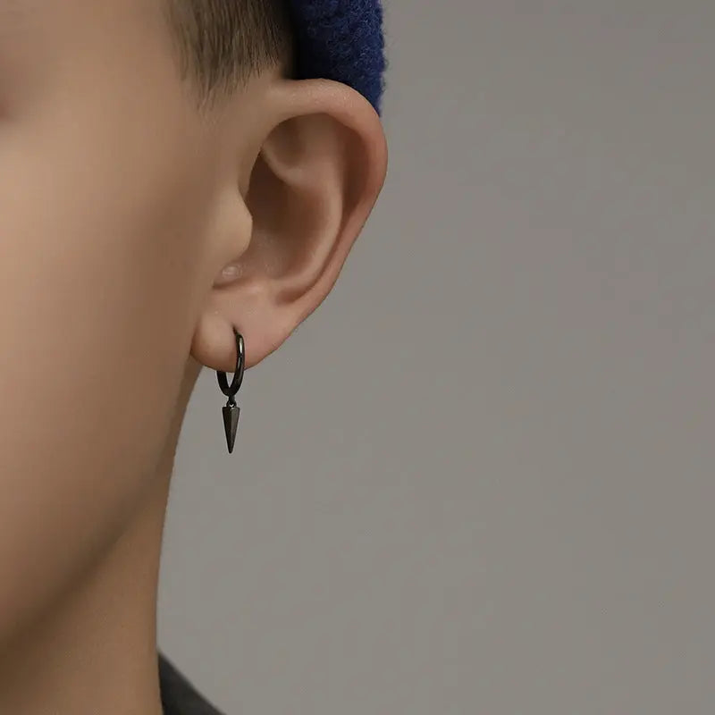 Salty Black Sharp Loop Hoop Earrings