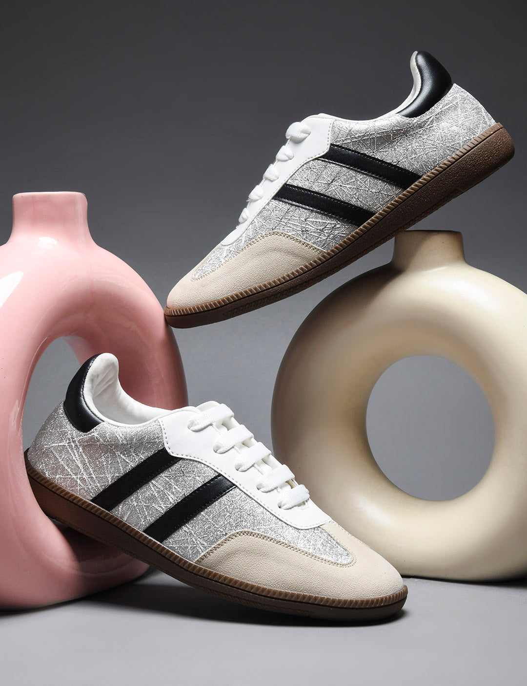 JM Looks Casual Lace-Up Sneakers with Contrasting Stripes