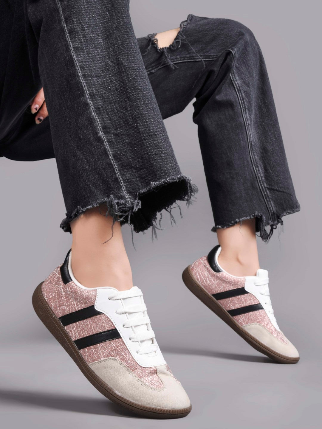 JM Looks Casual Lace-Up Sneakers with Contrasting Stripes