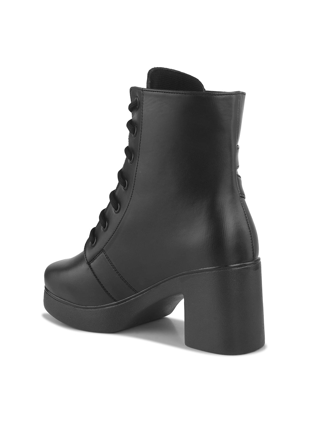 JM Looks Block Heel Ankle Boots for Women with Lace-Up Buckle Design