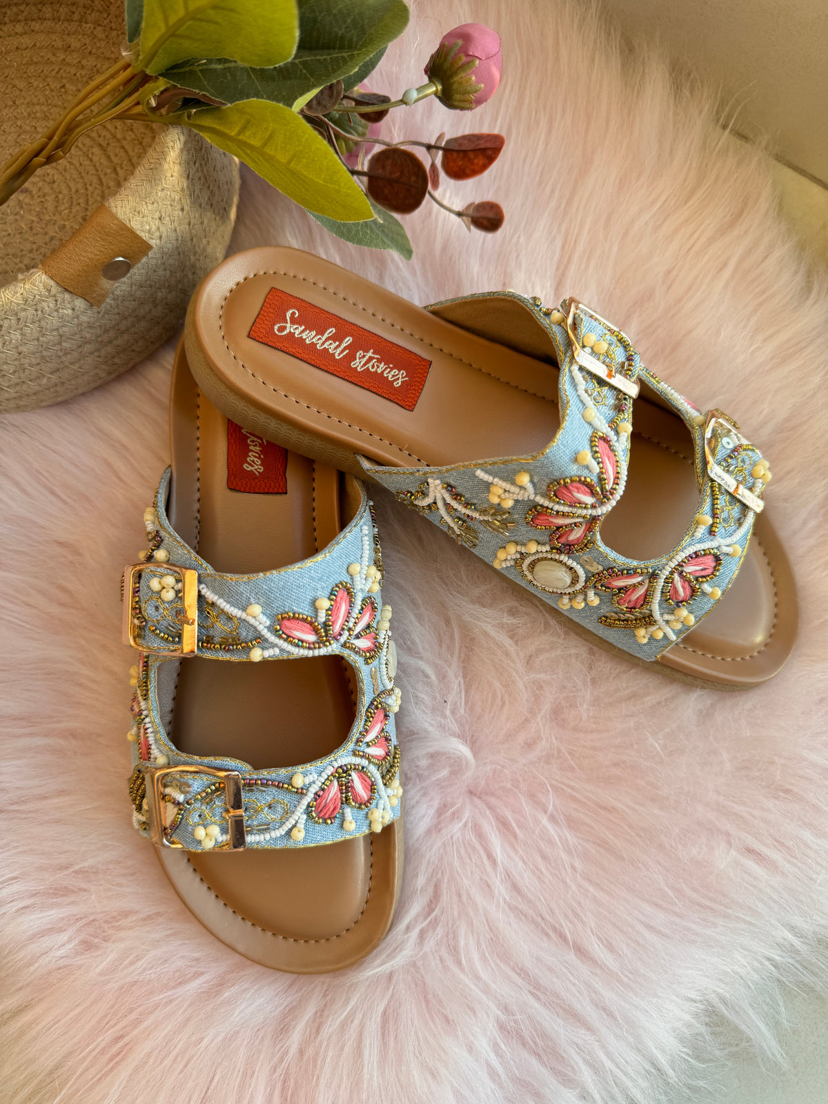 Sandal Stories Blush Bloom Denim Sandals with Doctor Sole