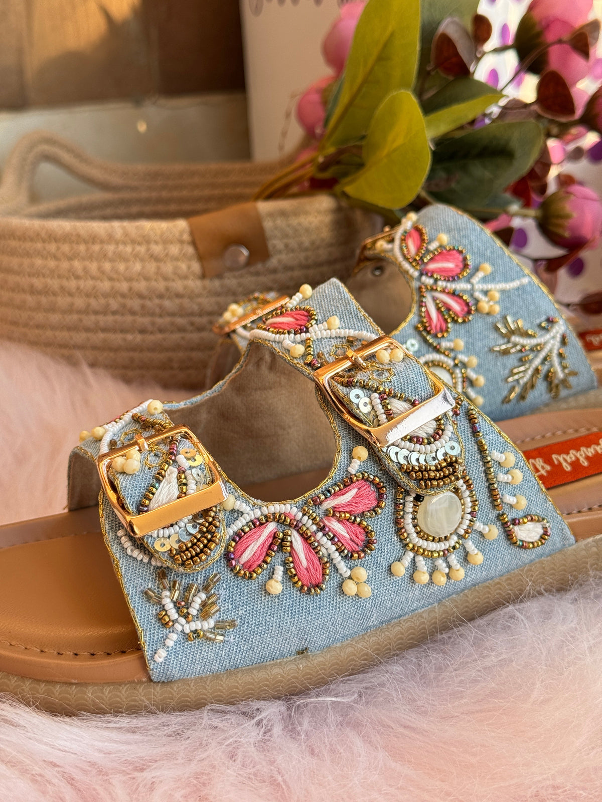 Sandal Stories Blush Bloom Denim Sandals with Doctor Sole